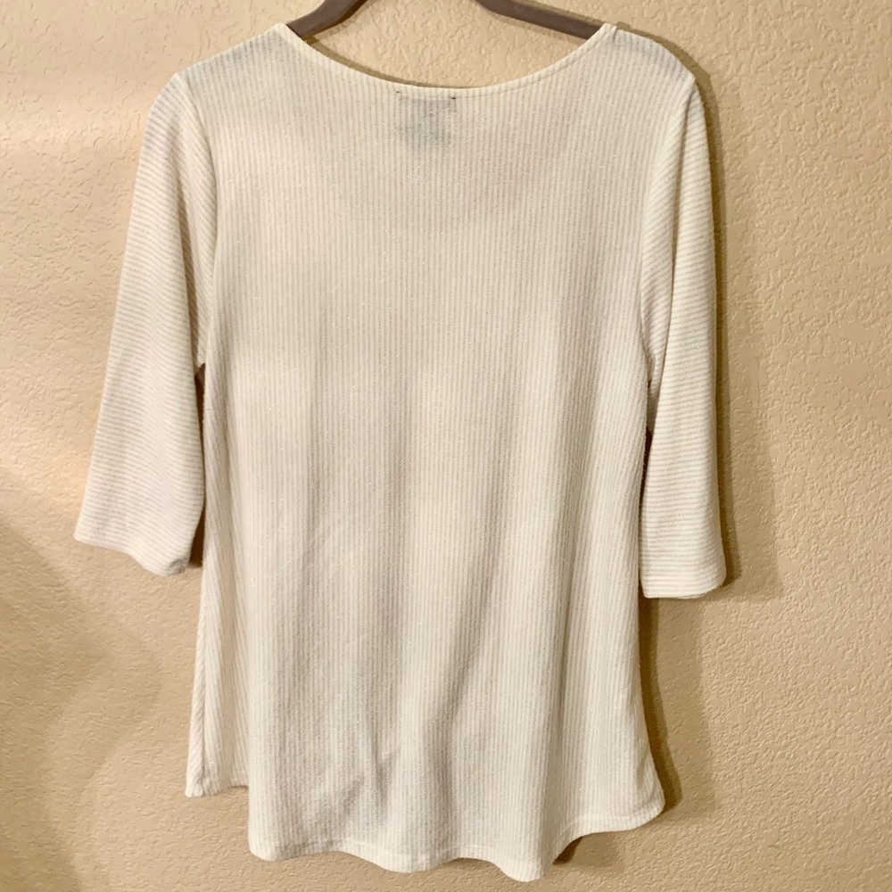 W5 Top Large Relaxed Fit White Cream Metallic Gold Pinstripes Knotted Front - Picture 10 of 16